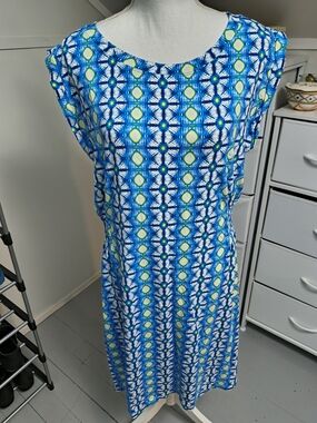 White House Black Market Blue and Lime Geometric Midi Dress